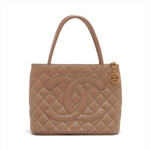 Chanel Re-release Caviarskin Tote bag Beige Gold Metal